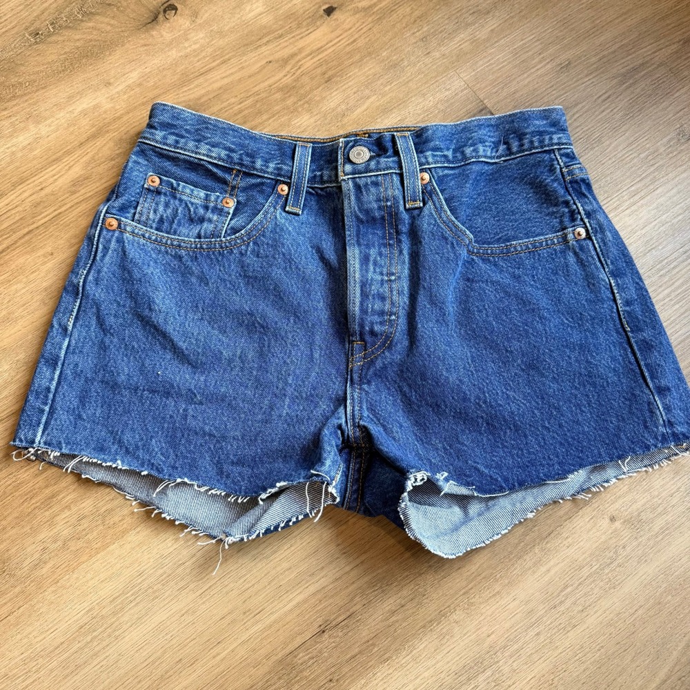 Levis Premium Original High Rise Cutoff Denim Shorts Blue Size 27
